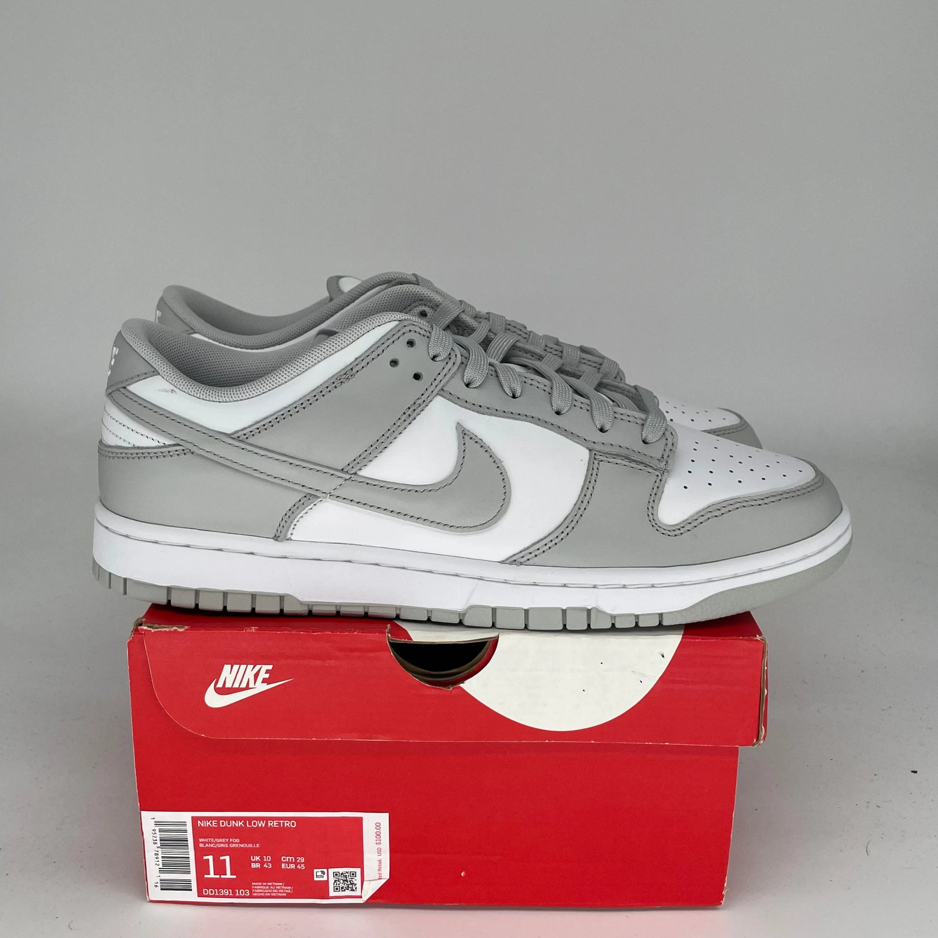 NIKE DUNK LOW GREY FOG SIZE 11DD1391-103