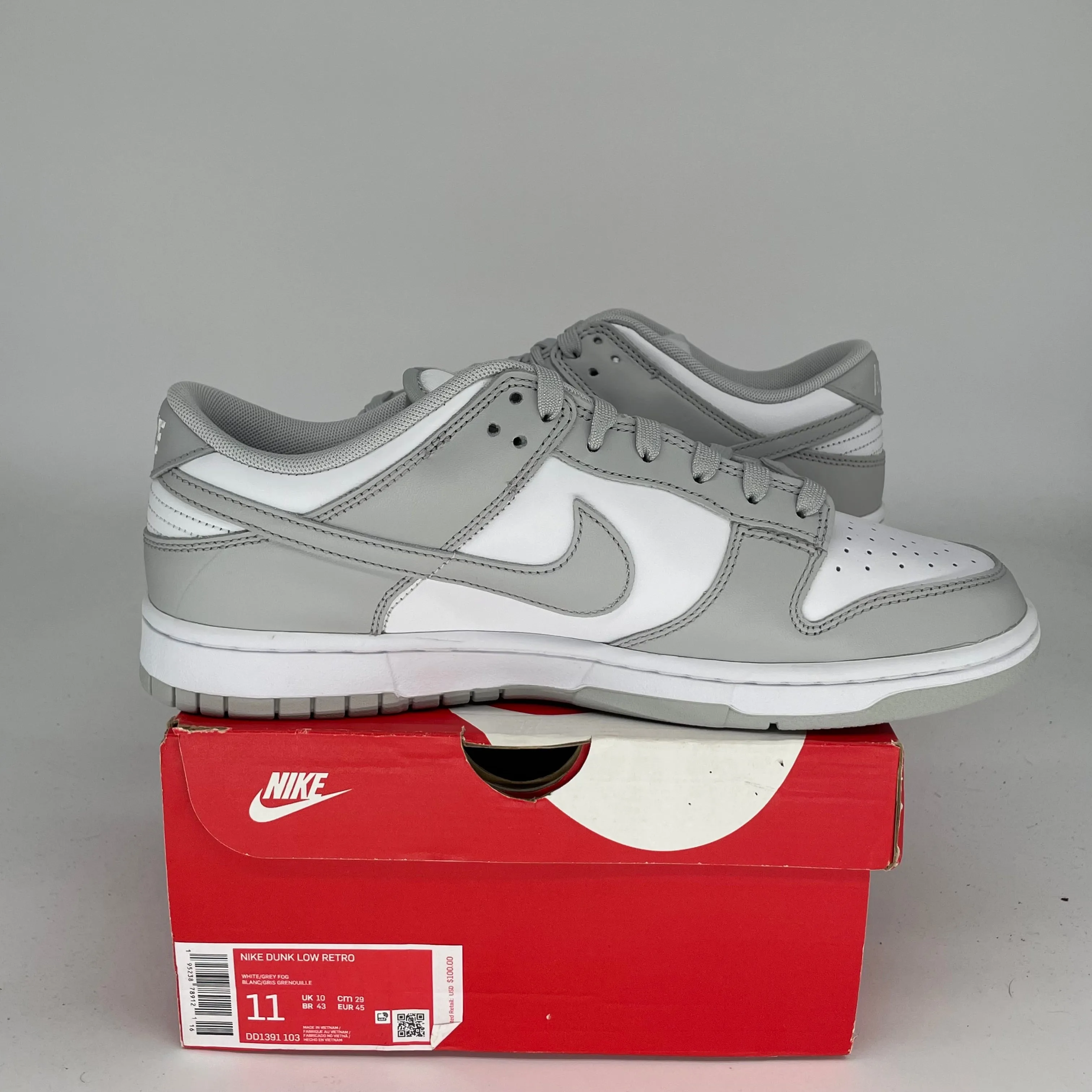 NIKE DUNK LOW GREY FOG SIZE 11DD1391-103