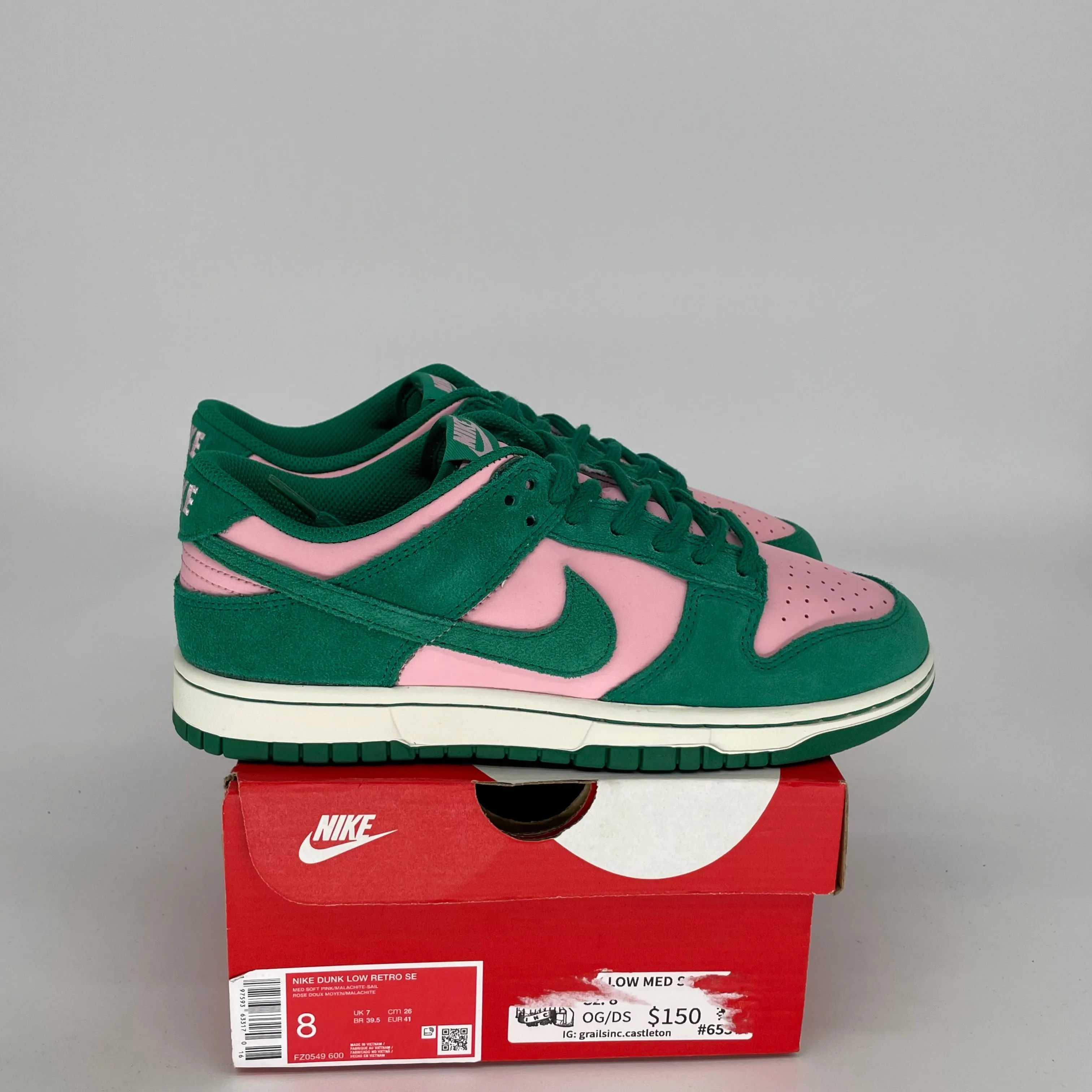 NIKE DUNK LOW MEDIUM SOFT PINK MALACHITE SIZE 8 FZ0549-600