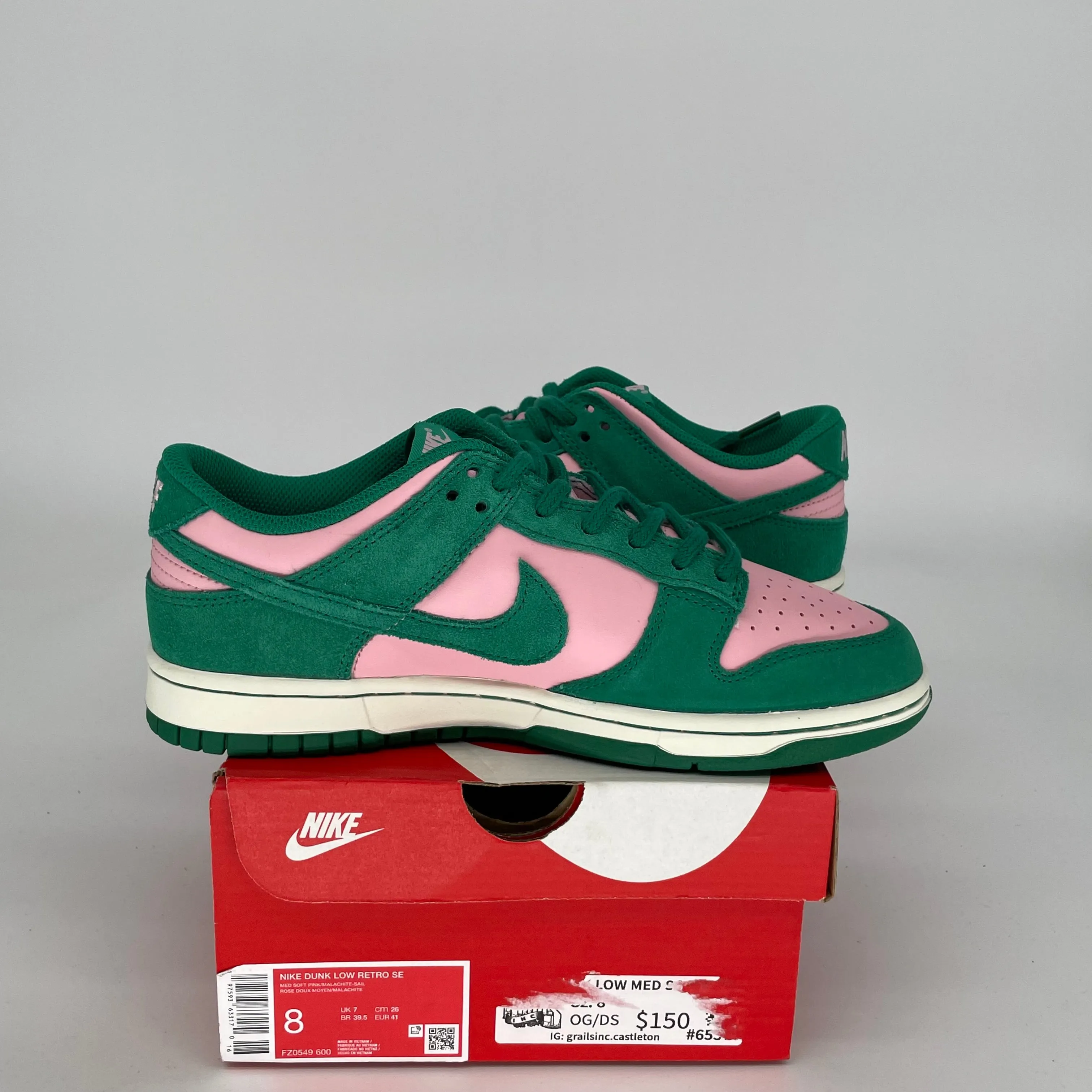 NIKE DUNK LOW MEDIUM SOFT PINK MALACHITE SIZE 8 FZ0549-600