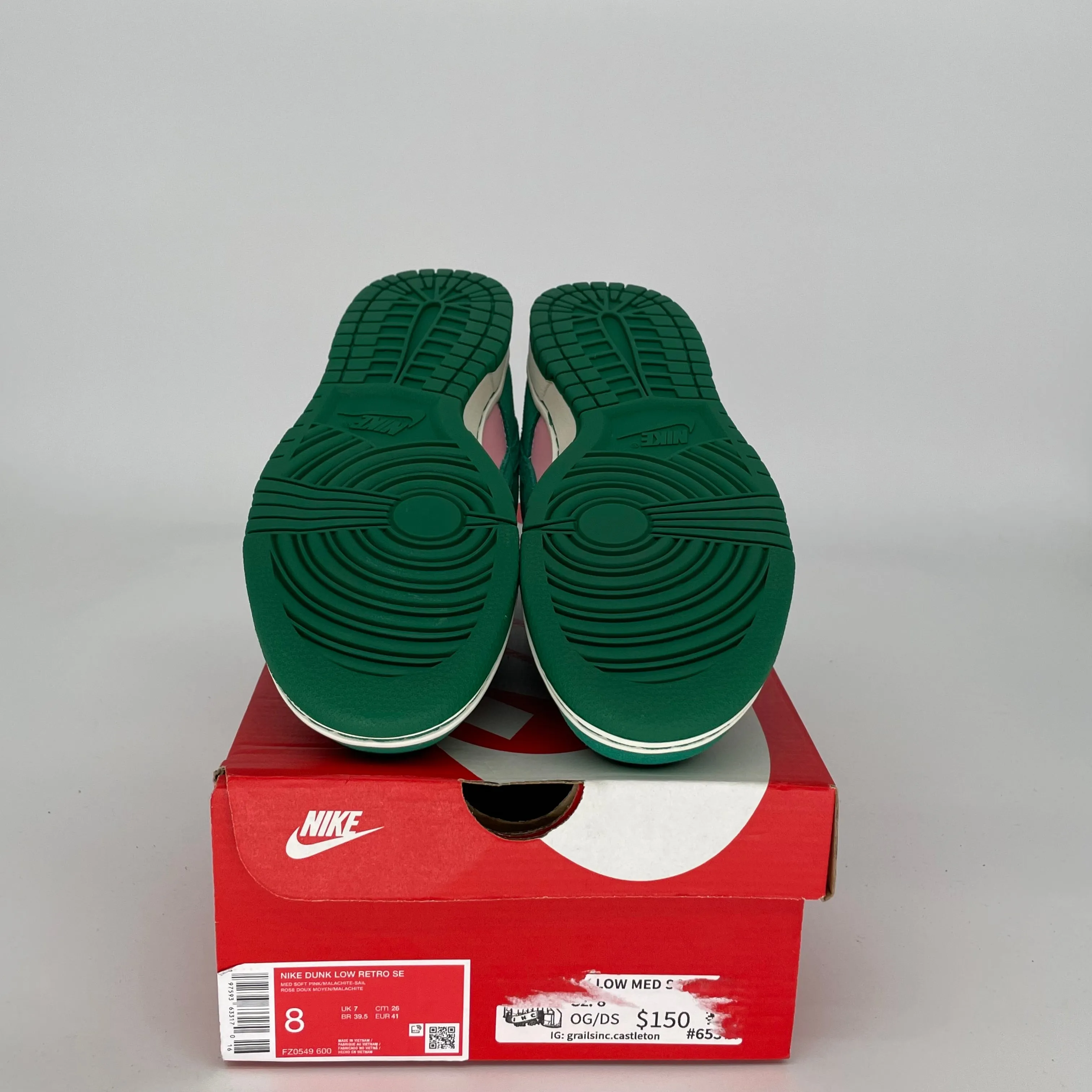 NIKE DUNK LOW MEDIUM SOFT PINK MALACHITE SIZE 8 FZ0549-600