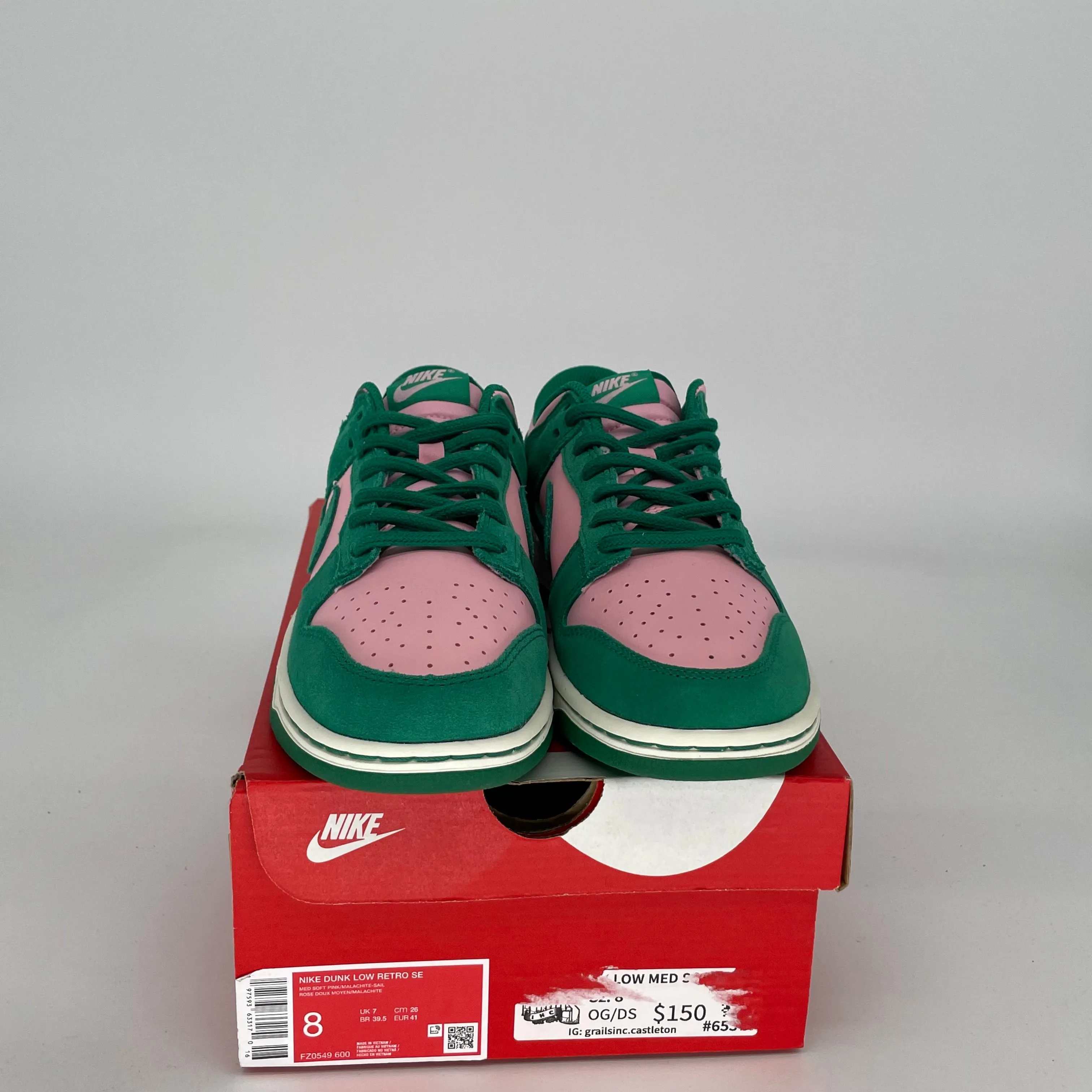 NIKE DUNK LOW MEDIUM SOFT PINK MALACHITE SIZE 8 FZ0549-600