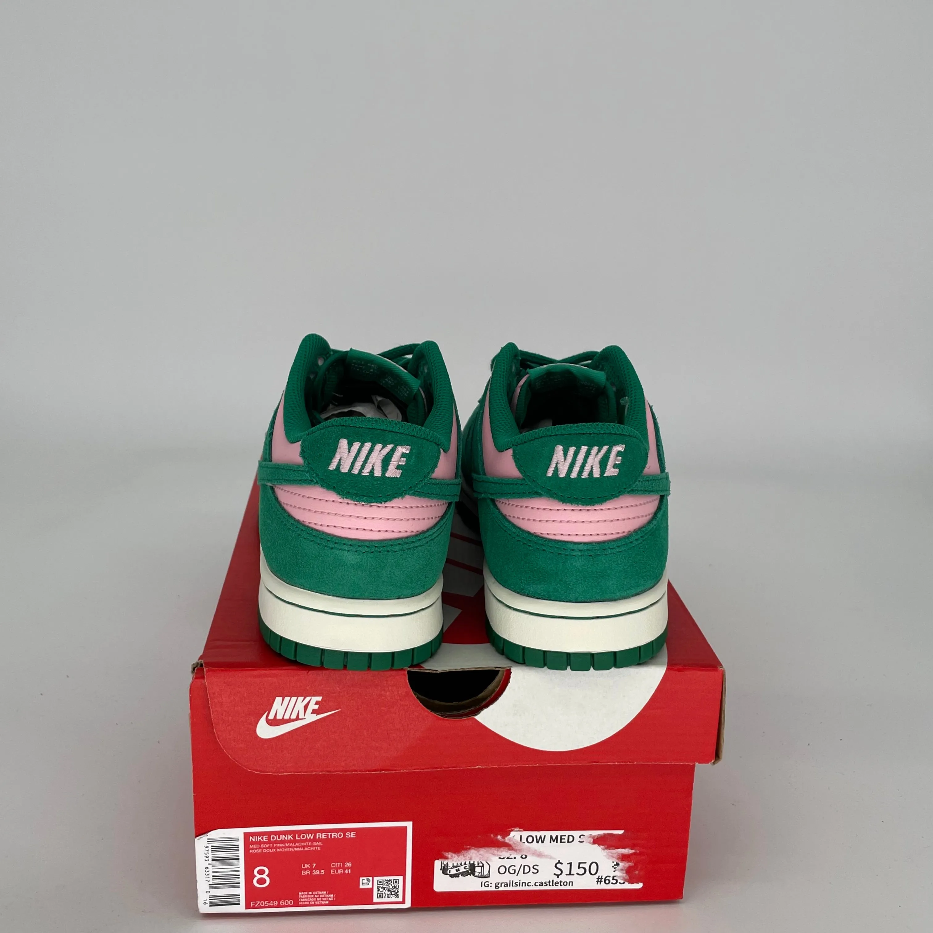 NIKE DUNK LOW MEDIUM SOFT PINK MALACHITE SIZE 8 FZ0549-600