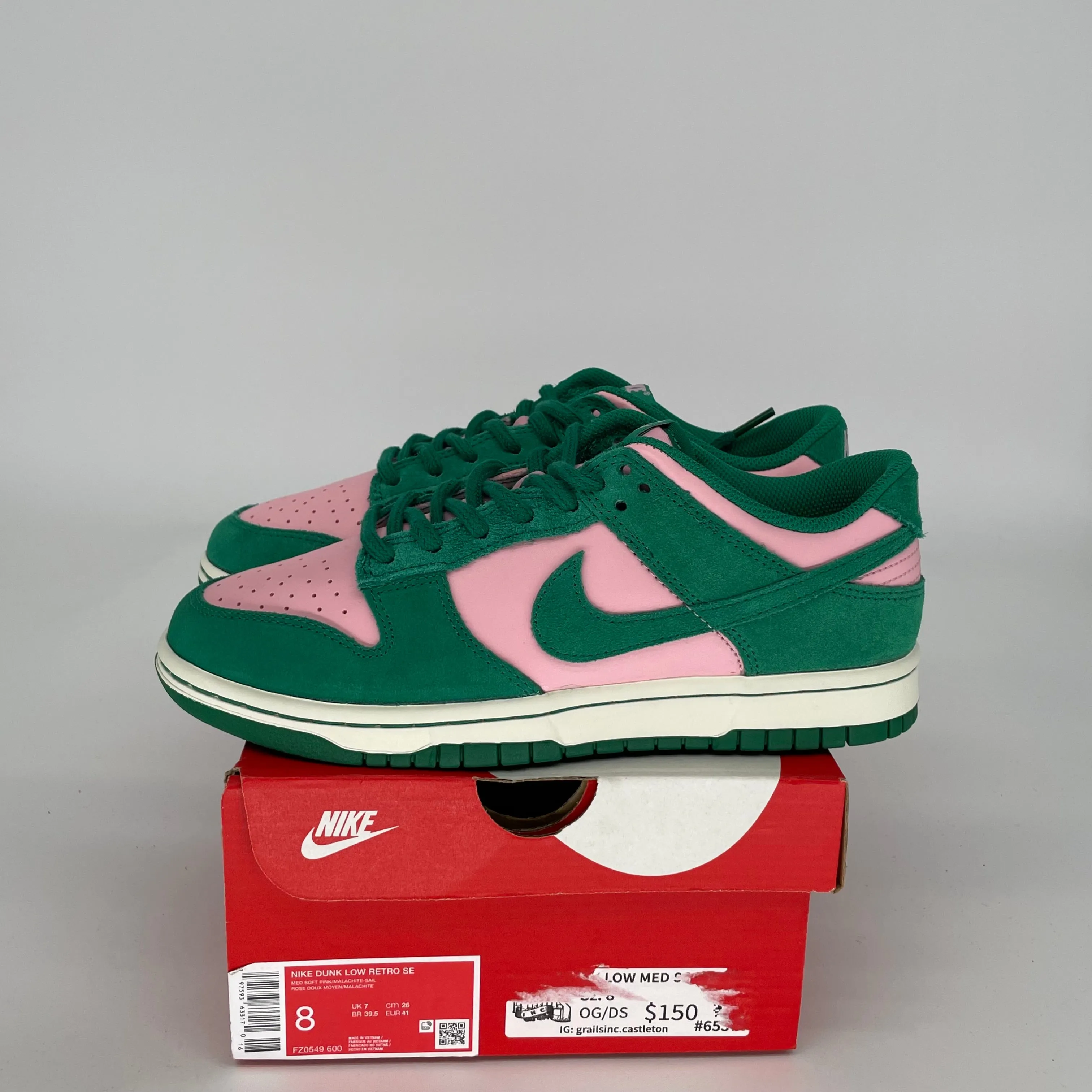 NIKE DUNK LOW MEDIUM SOFT PINK MALACHITE SIZE 8 FZ0549-600