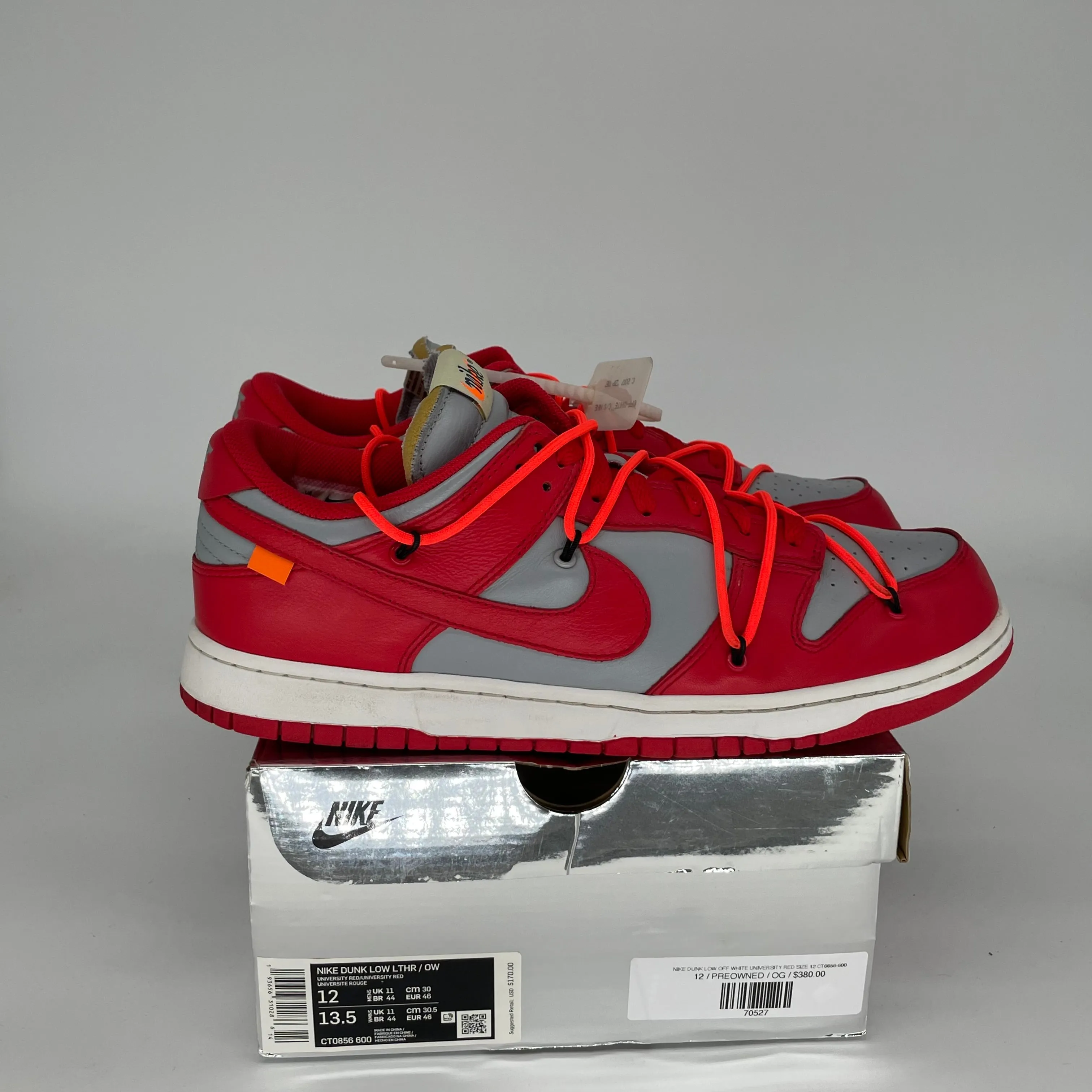 NIKE DUNK LOW OFF WHITE UNIVERSITY RED SIZE 12 CT0856-600