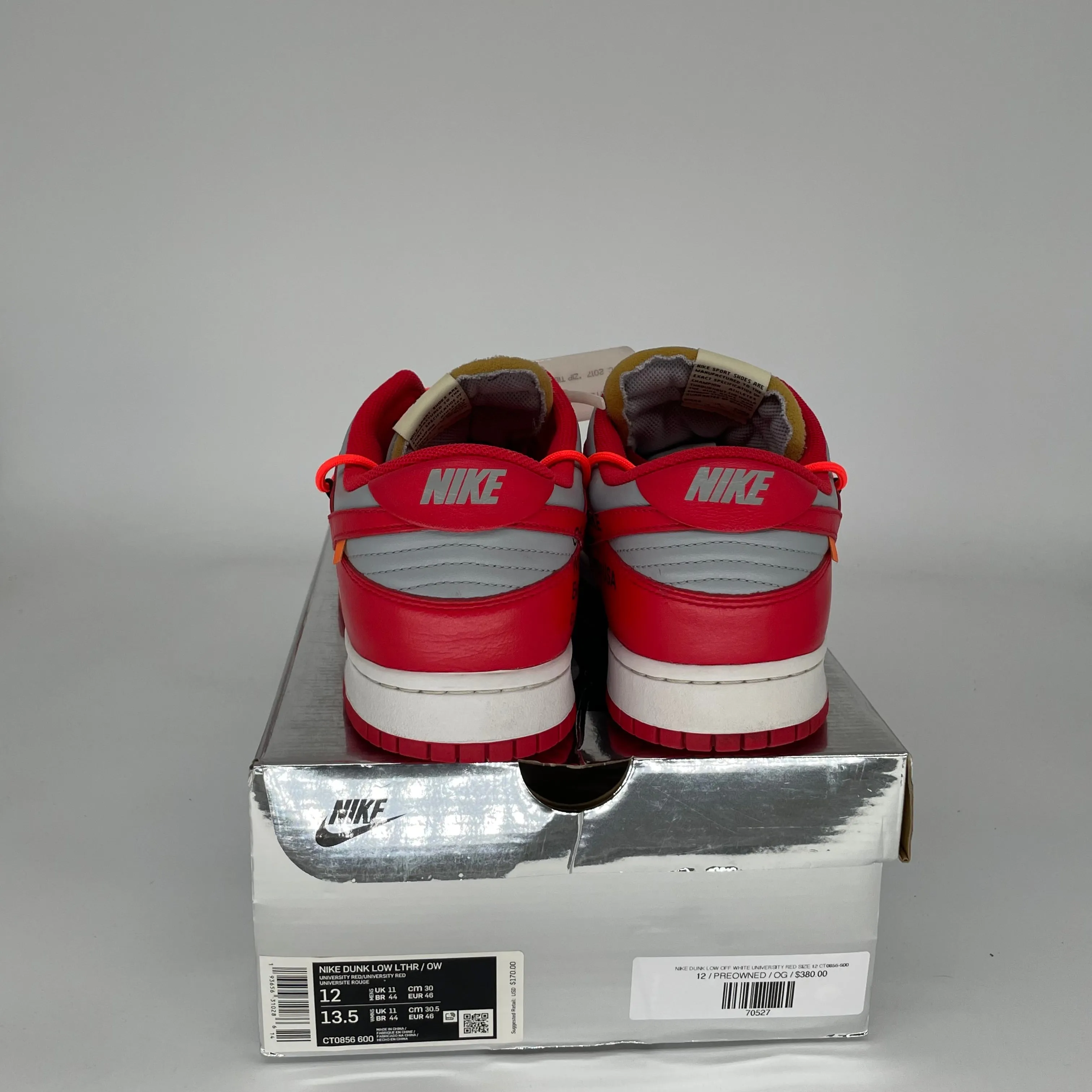 NIKE DUNK LOW OFF WHITE UNIVERSITY RED SIZE 12 CT0856-600