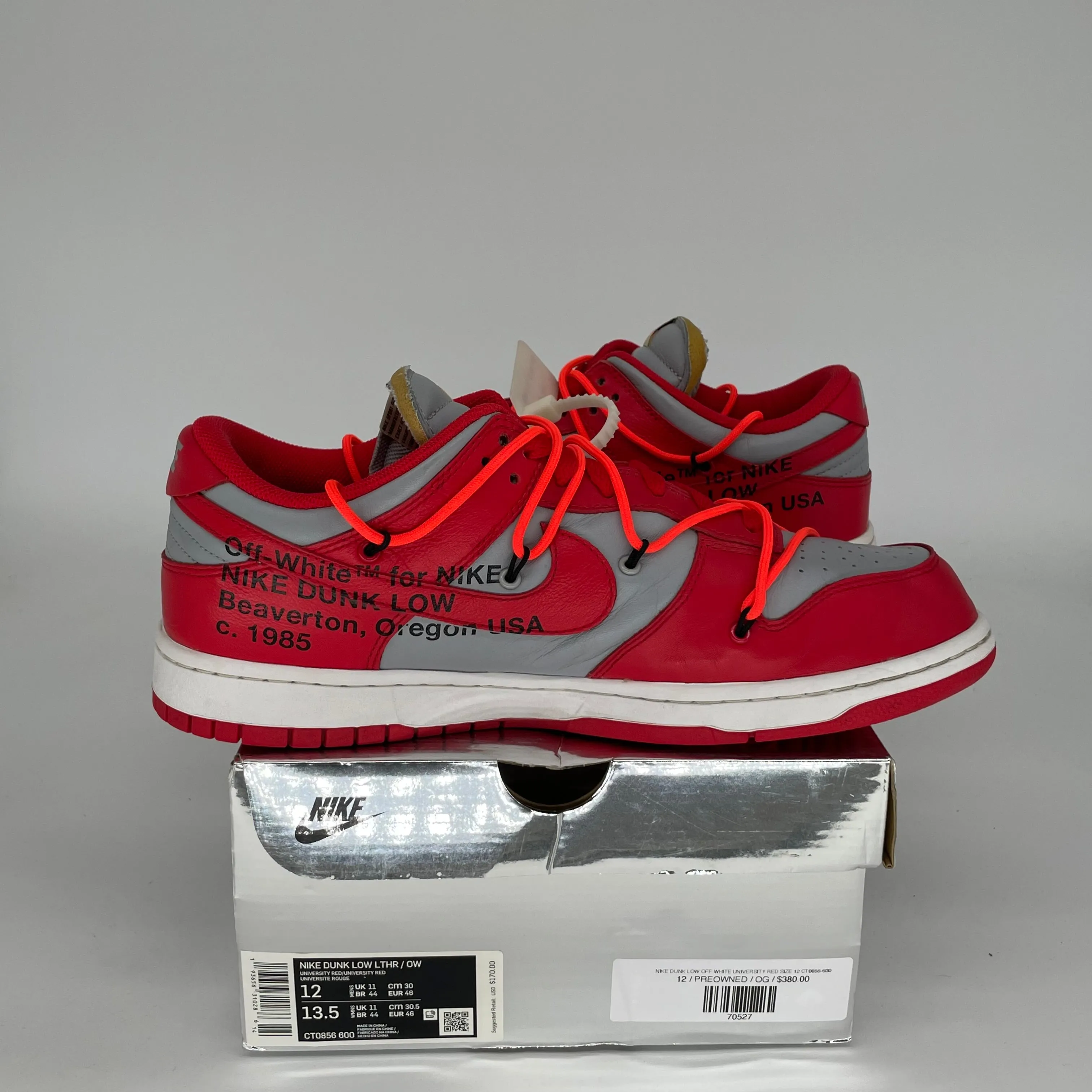 NIKE DUNK LOW OFF WHITE UNIVERSITY RED SIZE 12 CT0856-600