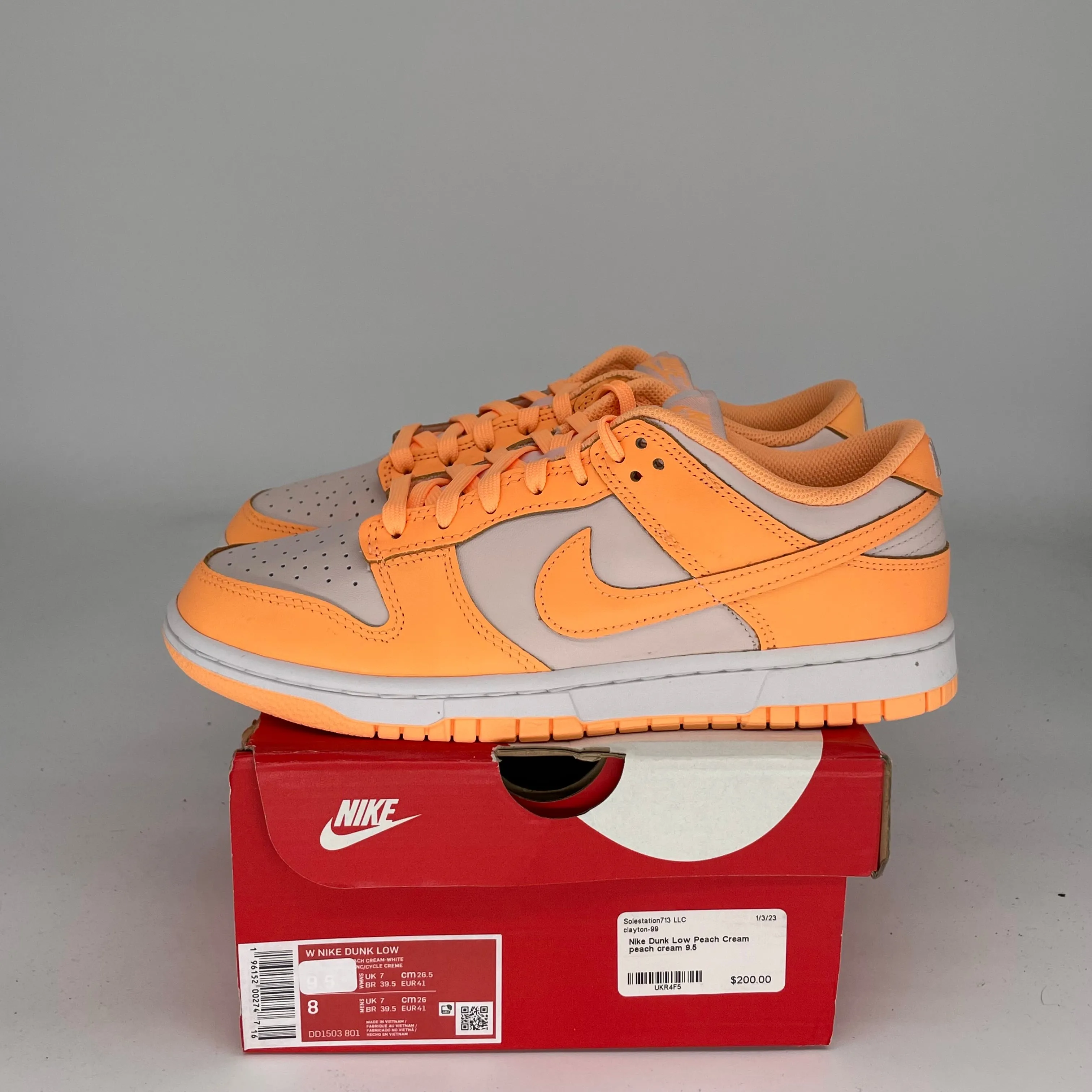 NIKE DUNK LOW PEACH CREAM W SIZE 8/9.5W DD1503-801