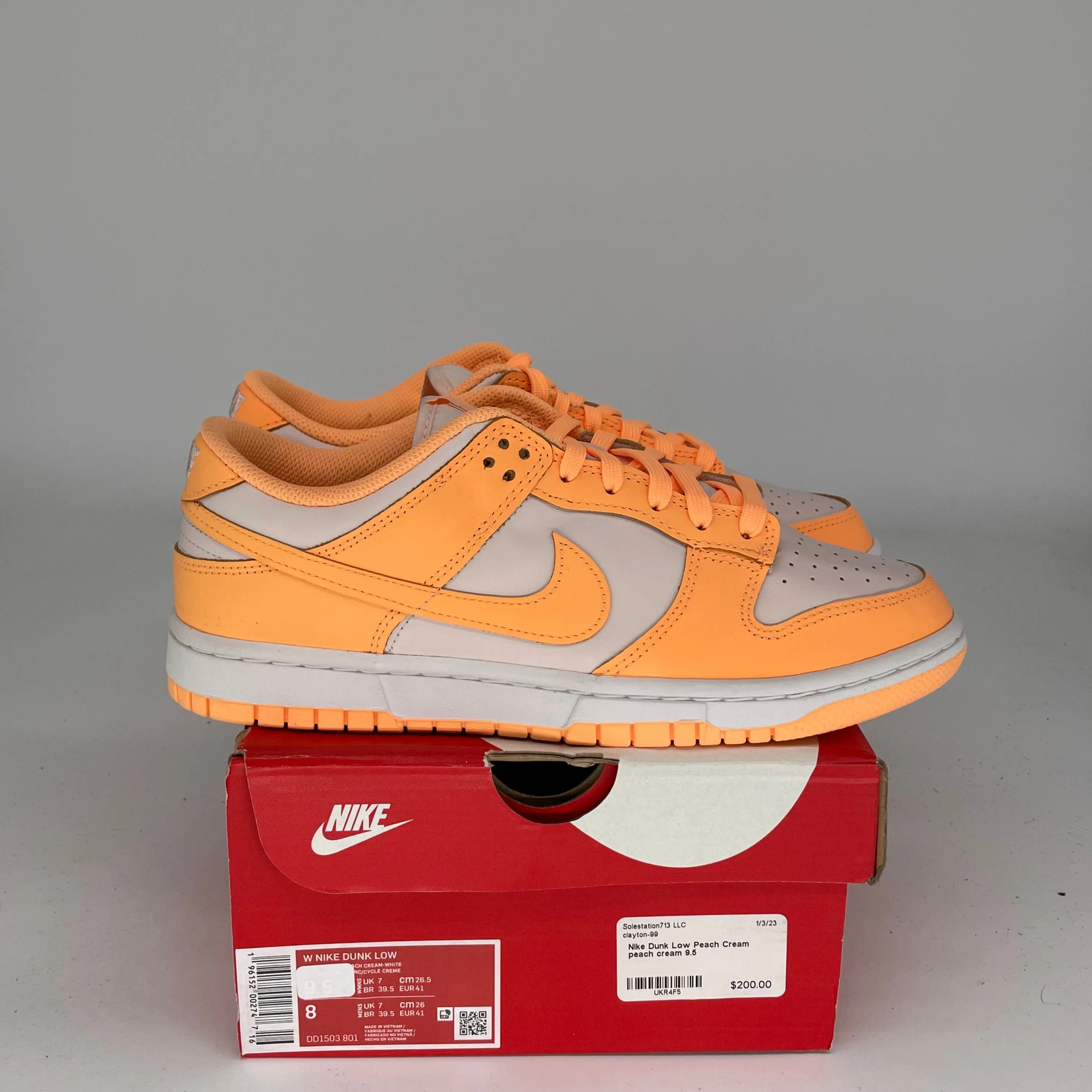 NIKE DUNK LOW PEACH CREAM W SIZE 8/9.5W DD1503-801