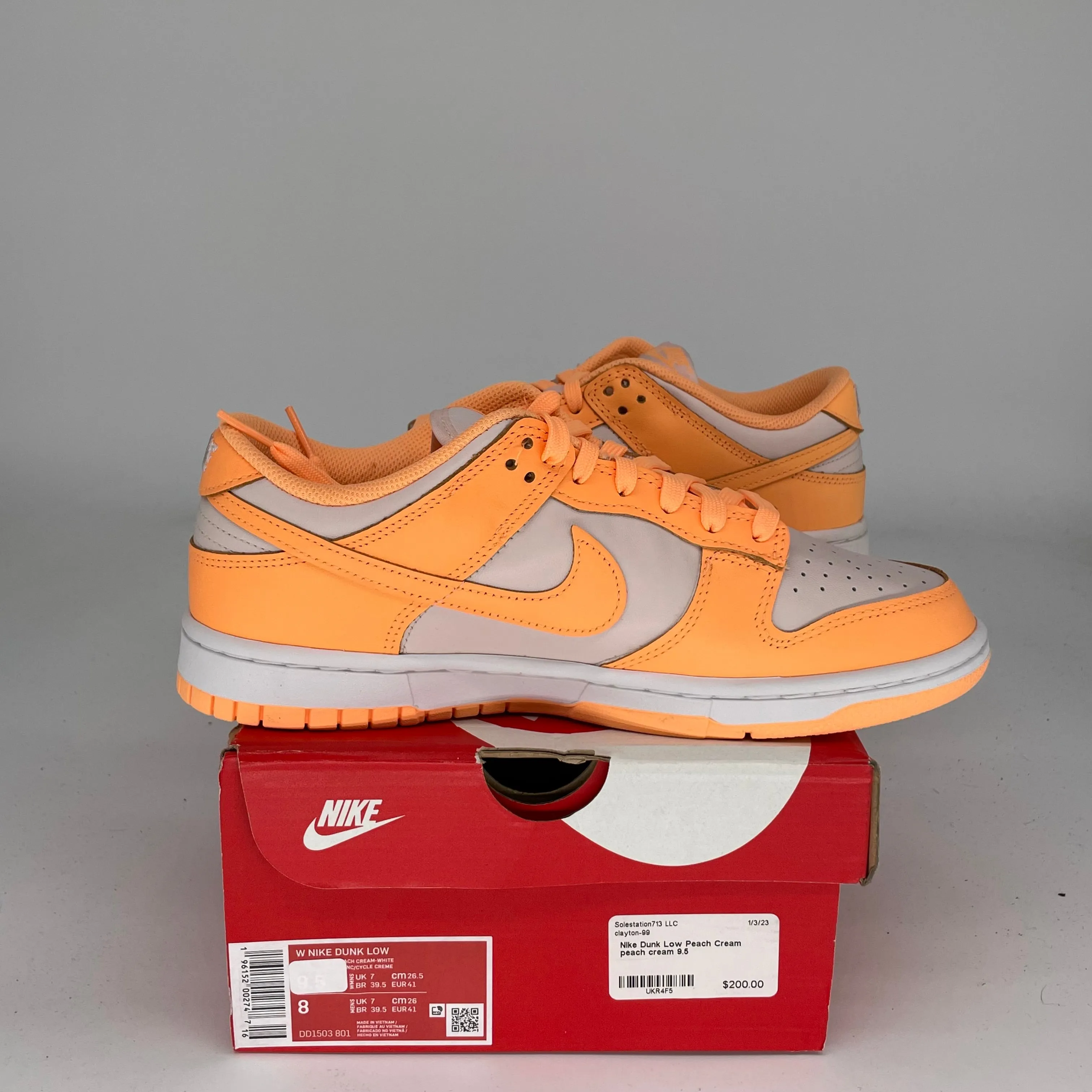 NIKE DUNK LOW PEACH CREAM W SIZE 8/9.5W DD1503-801
