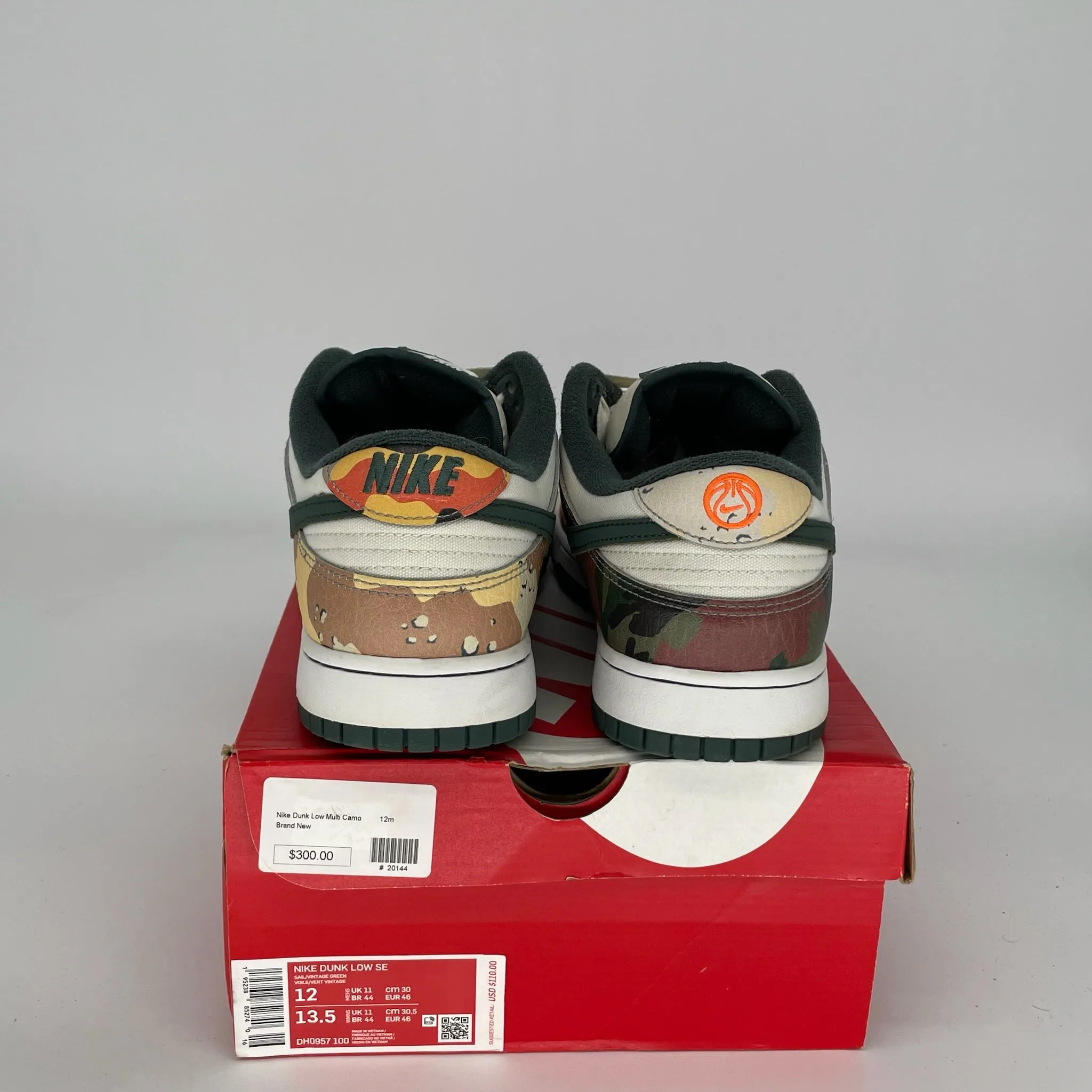 NIKE DUNK LOW SAIL MULTI CAMO SIZE 12 DH0957-100