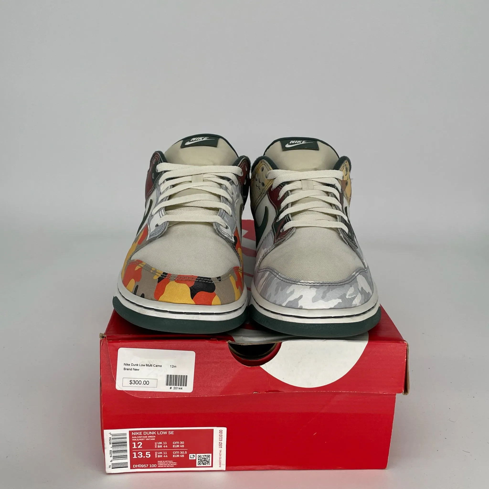 NIKE DUNK LOW SAIL MULTI CAMO SIZE 12 DH0957-100
