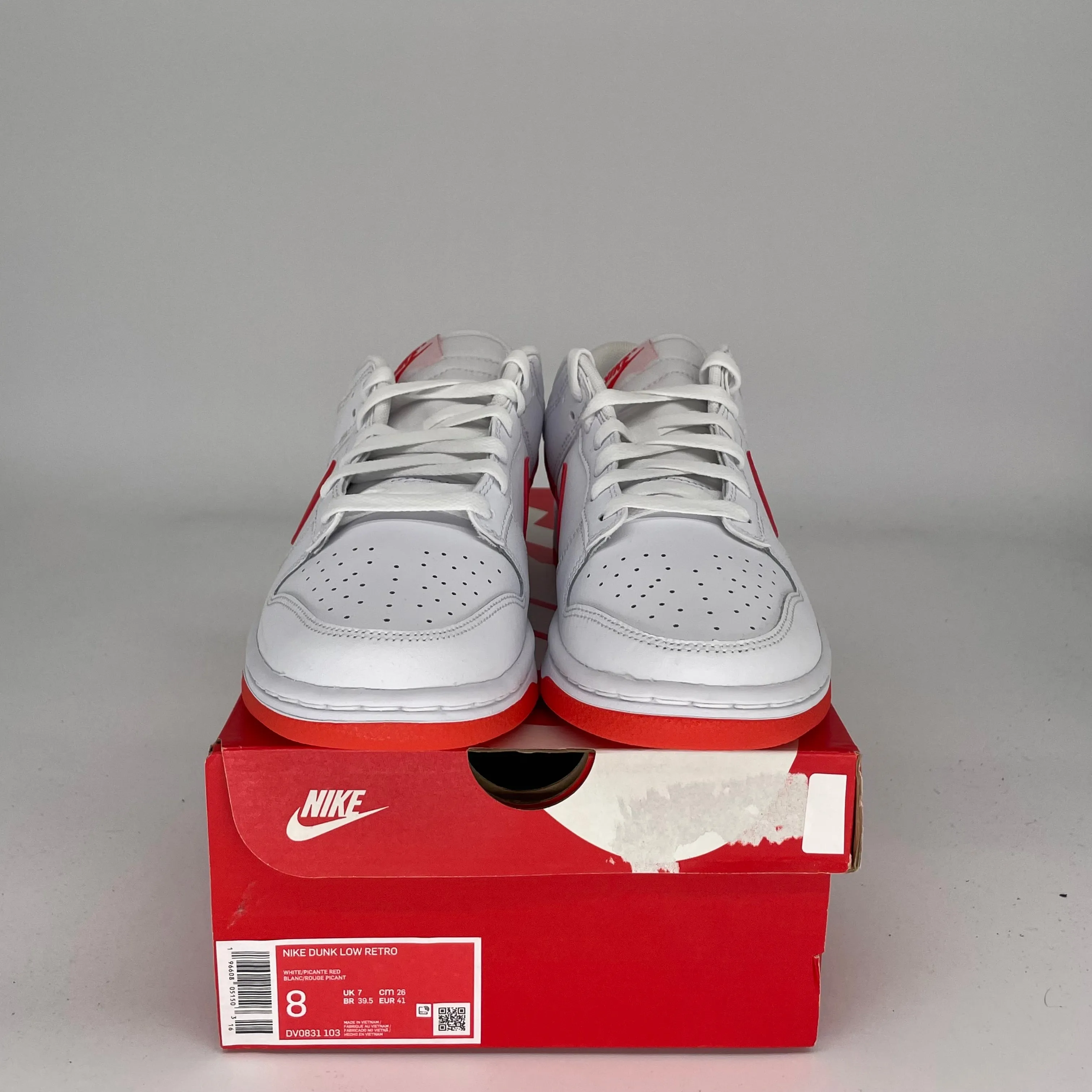 NIKE DUNK LOW WHITE PICANTE RED SIZE 8 DV0831-103