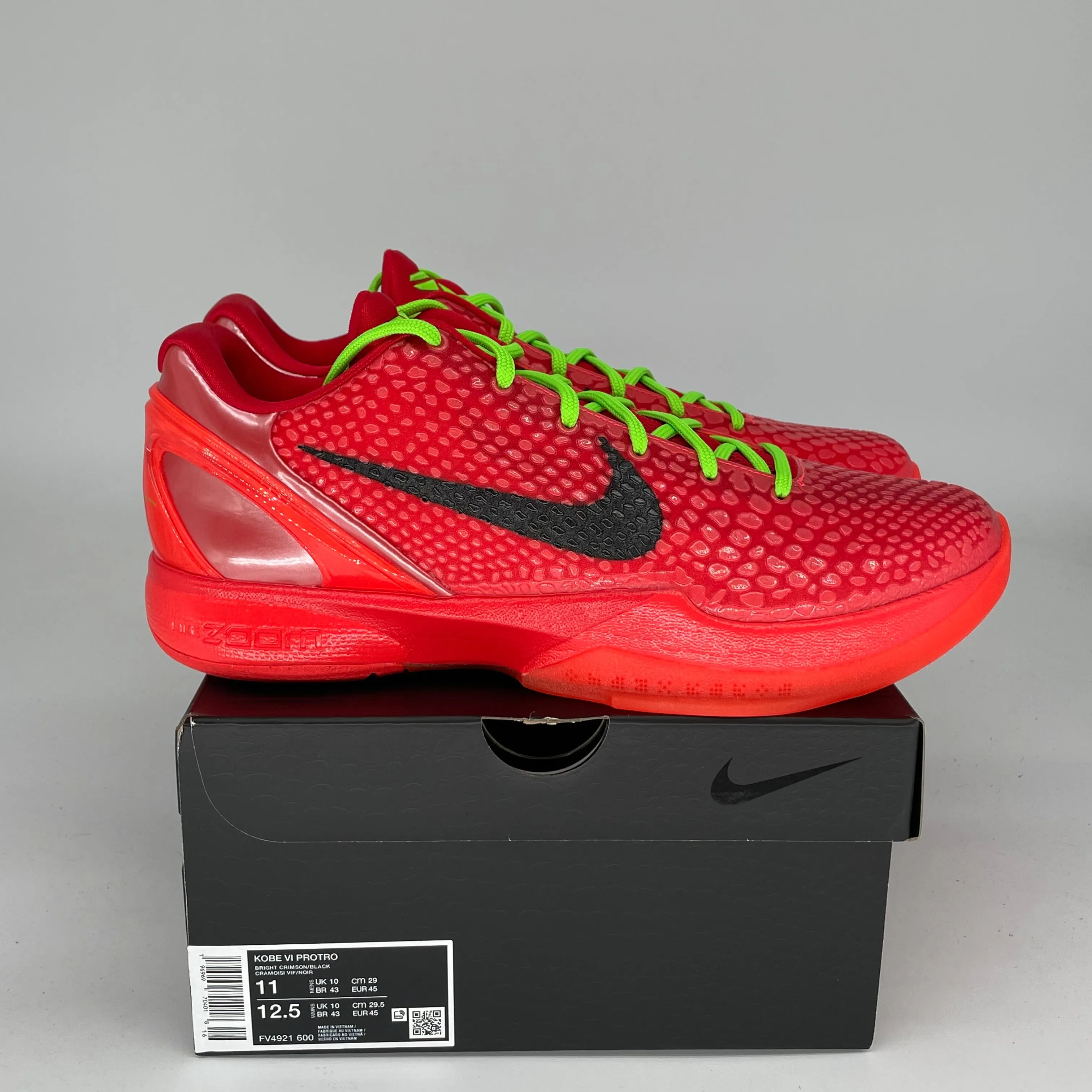 NIKE KOBE 6 PROTRO REVERSE GRINCH SIZE 11 FV4921-600