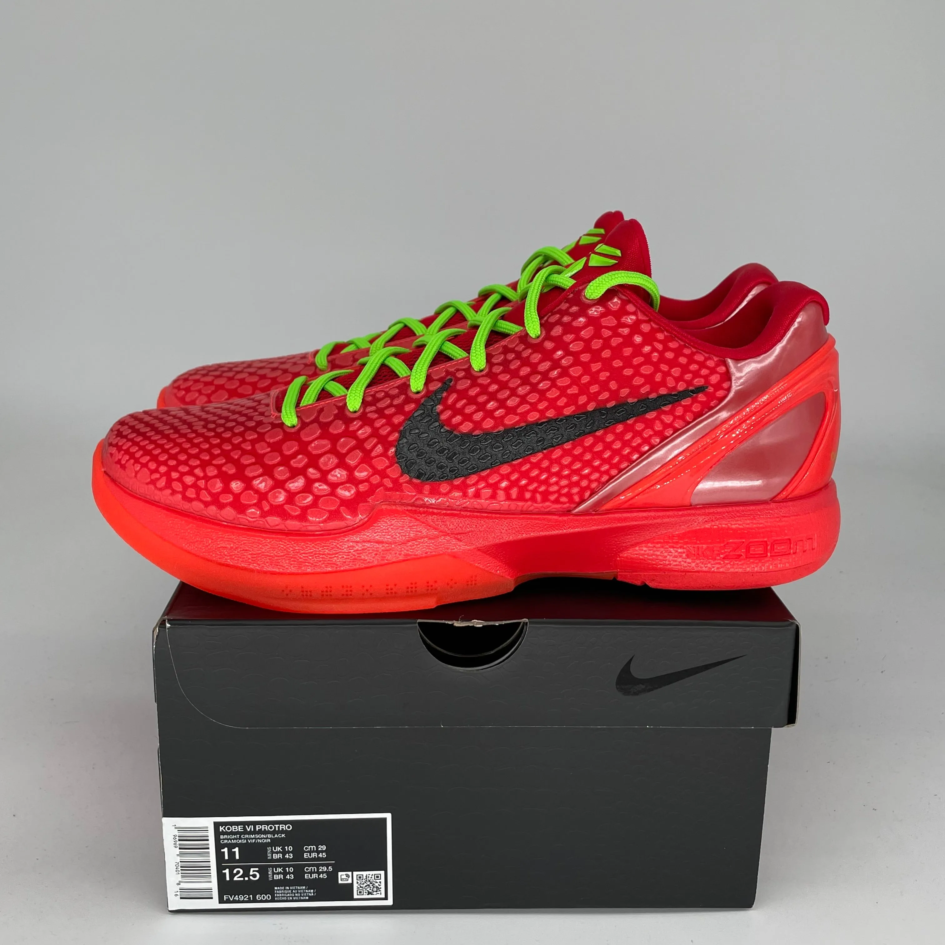 NIKE KOBE 6 PROTRO REVERSE GRINCH SIZE 11 FV4921-600