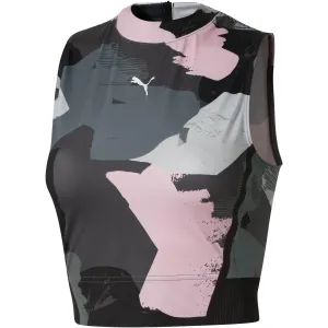 Womens Puma Chase All Over Crop Top Shirt In Grey Pink