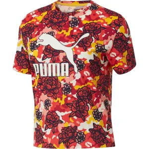 Womens Puma Flourish Xtg Floral Tee Shirt In Hisbiscus